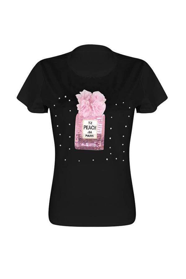 casual sequined decorative black t shirt