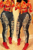 stylish broken holes dark blue jeans