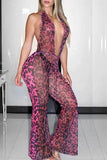 sexy leopard printed hollow out one piece jumpsuitwith elastic