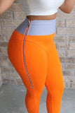 casual high waist zipper design orange pants