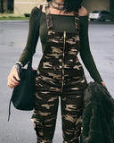 Stylish Camouflage Print Zipper Pinafore Jumpsuit