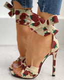 Fruit Print Twisted Detail Peep Toe Stiletto Heel