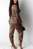sexy printed zipper leopard jumpsuit