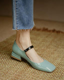 Square Toe Colorblock Chunky Mary Jane Shoes