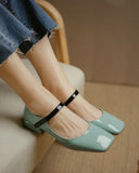 Square Toe Colorblock Chunky Mary Jane Shoes