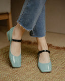 Square Toe Colorblock Chunky Mary Jane Shoes