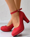 Suede Ankle Strap Chunky Heels