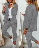 Open Front Tweed Blazer & Drawstring Pants Set