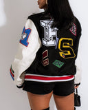 Letter Pattern Graphic Print Long Sleeve Baseball Jacket