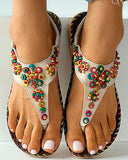 Colorful Beaded Toe Post Slippers