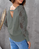 Crochet Lace Sleeve Cutout Backless Sweater