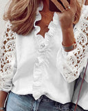 Crochet Lace Sleeve Frill Hem Button Front Top