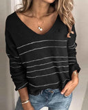 Casual Striped V neck Knit Sweater