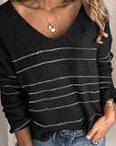 Casual Striped V neck Knit Sweater