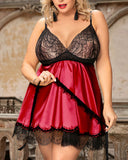 Plus Size Contrast Lace Babydoll With Eye Mask