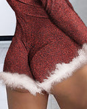 Feather Detail Long Sleeve Romper