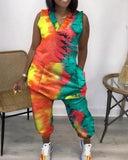Tie Dye Print Sleeveless Pocket Design Jumpsuit