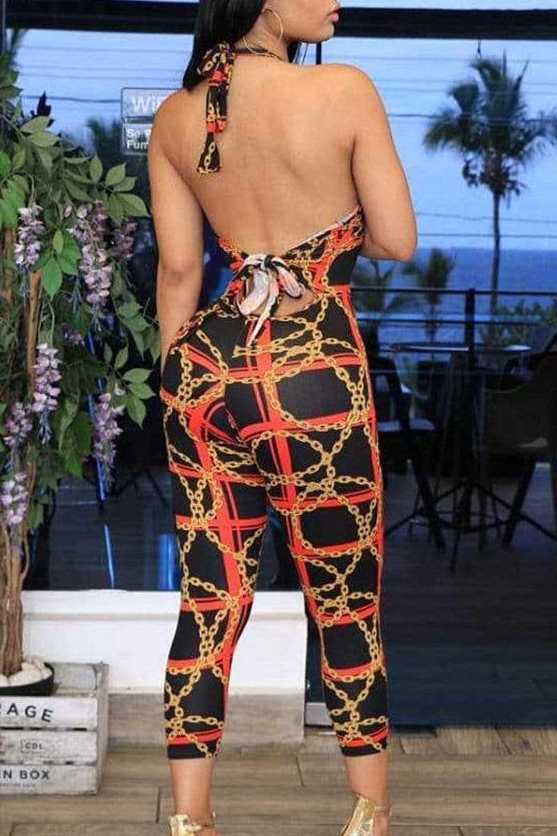 sexy fashion sleeveless printed jumpsuit