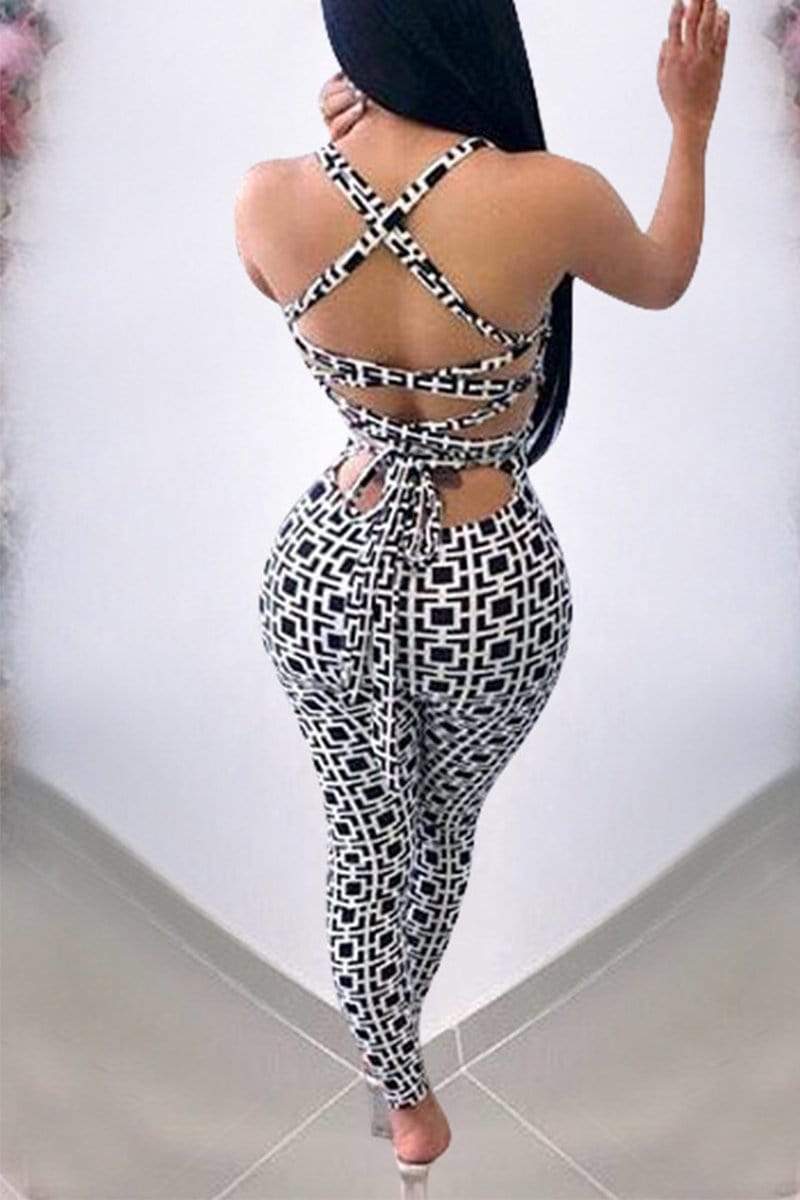 fashion sexy sling printed jumpsuit