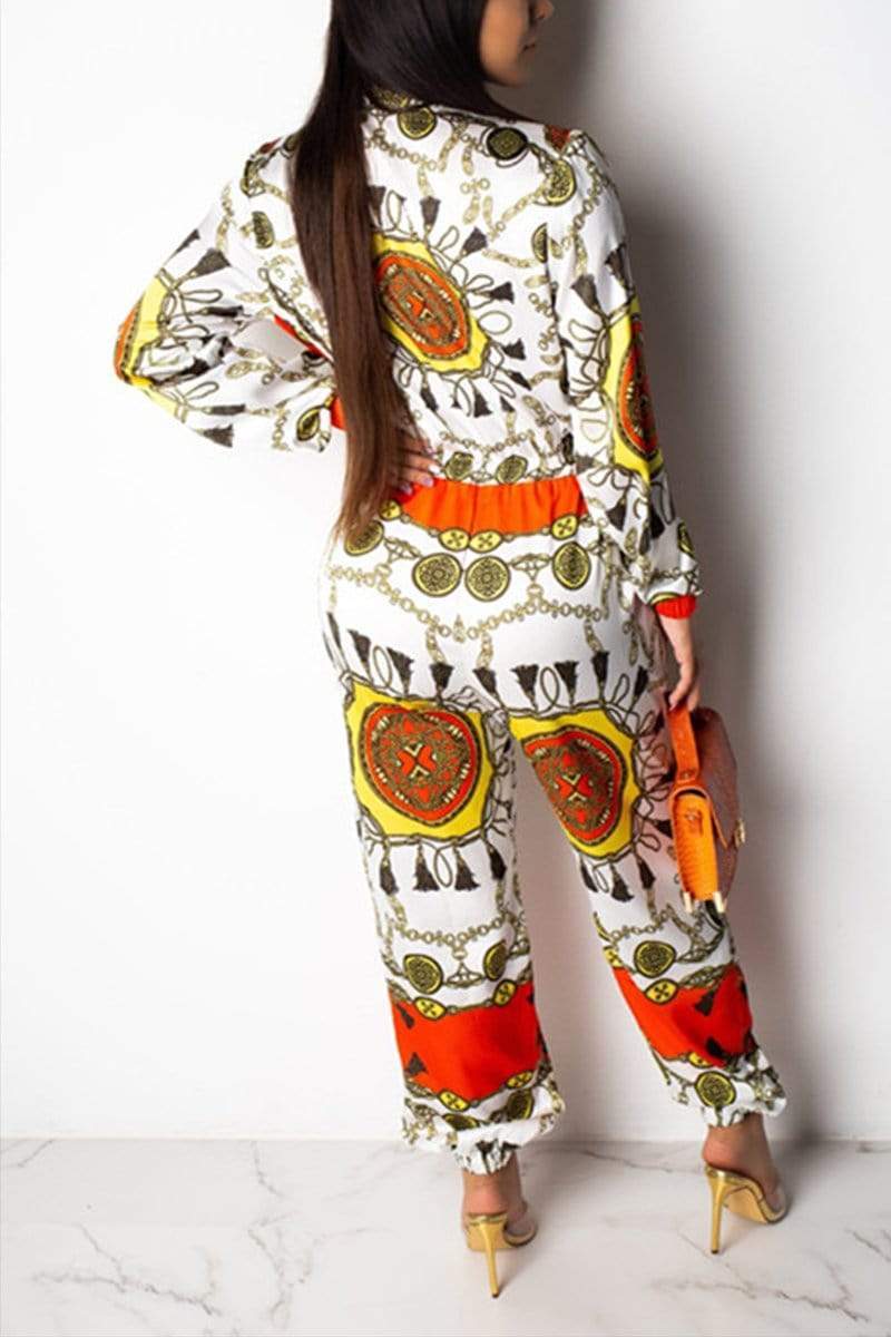 sexy fashion printed long sleeve jumpsuit