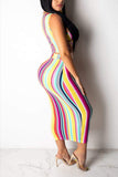 sexy stripes printing vest skirt set
