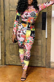 fashion casual printing long sleeve jumpsuit
