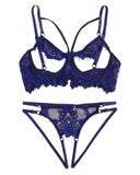 Eyelash Crochet Lace Cutout Open Breast Lingerie Set