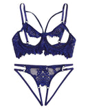 Eyelash Crochet Lace Cutout Open Breast Lingerie Set
