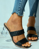 Braided Double Strap Square Toe Chunky Heels