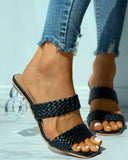 Braided Double Strap Square Toe Chunky Heels
