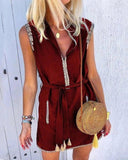 Tassel Design Plunge Colorblock Sleeveless Dress