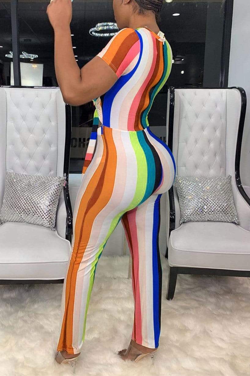 sexy strap striped slim jumpsuit