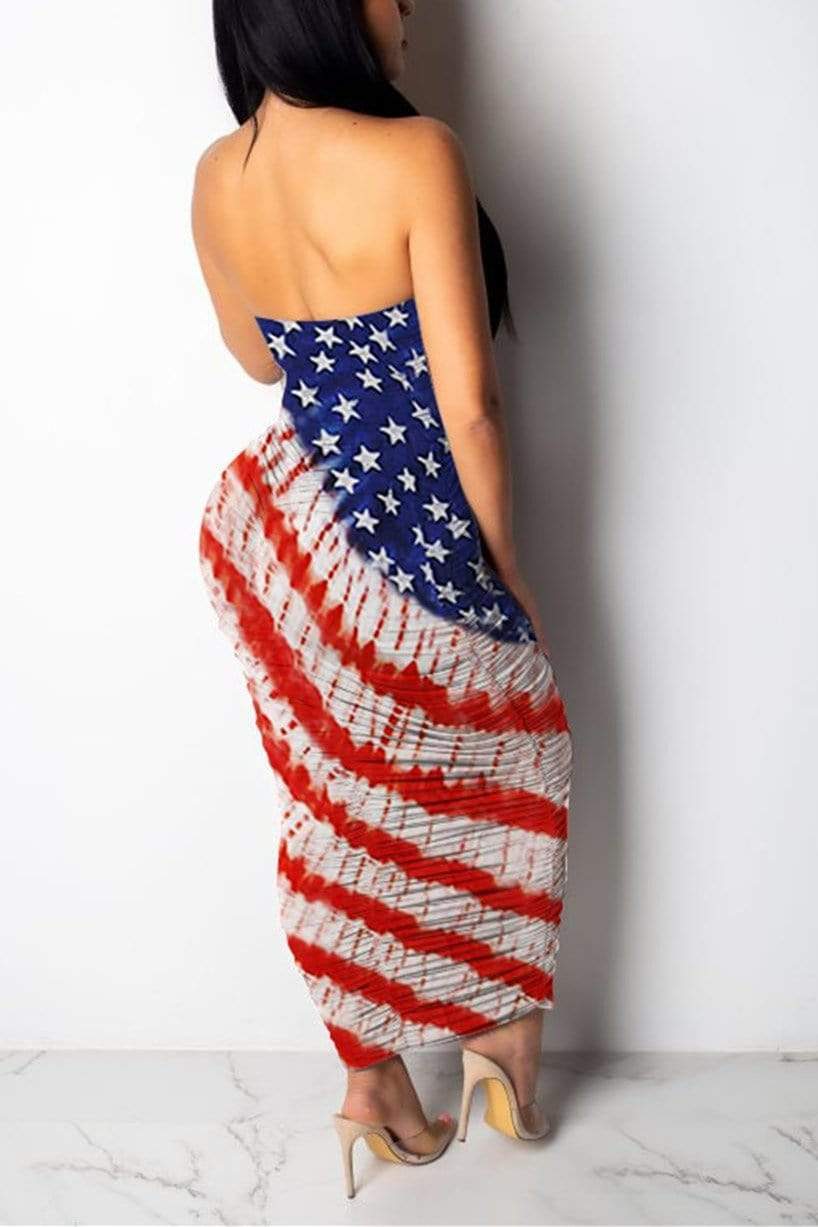 sexy flag pleated multicolor dress