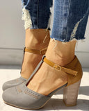 Colorblock Ankle Buckled Chunky Heels