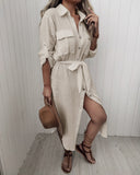 Button Design Short Sleeve Shirt Dress