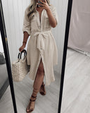 Button Design Short Sleeve Shirt Dress