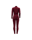 Long Sleeve Zip Front Velvet Skinny Jumpsuit