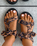 Colorblock / Cheetah / Polkadot Print Velcro Knotted Flat Sandals