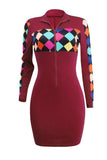 fashion colorful plaid printing slim dress