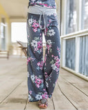 Wide Leg Floral Print Drawstring Pants