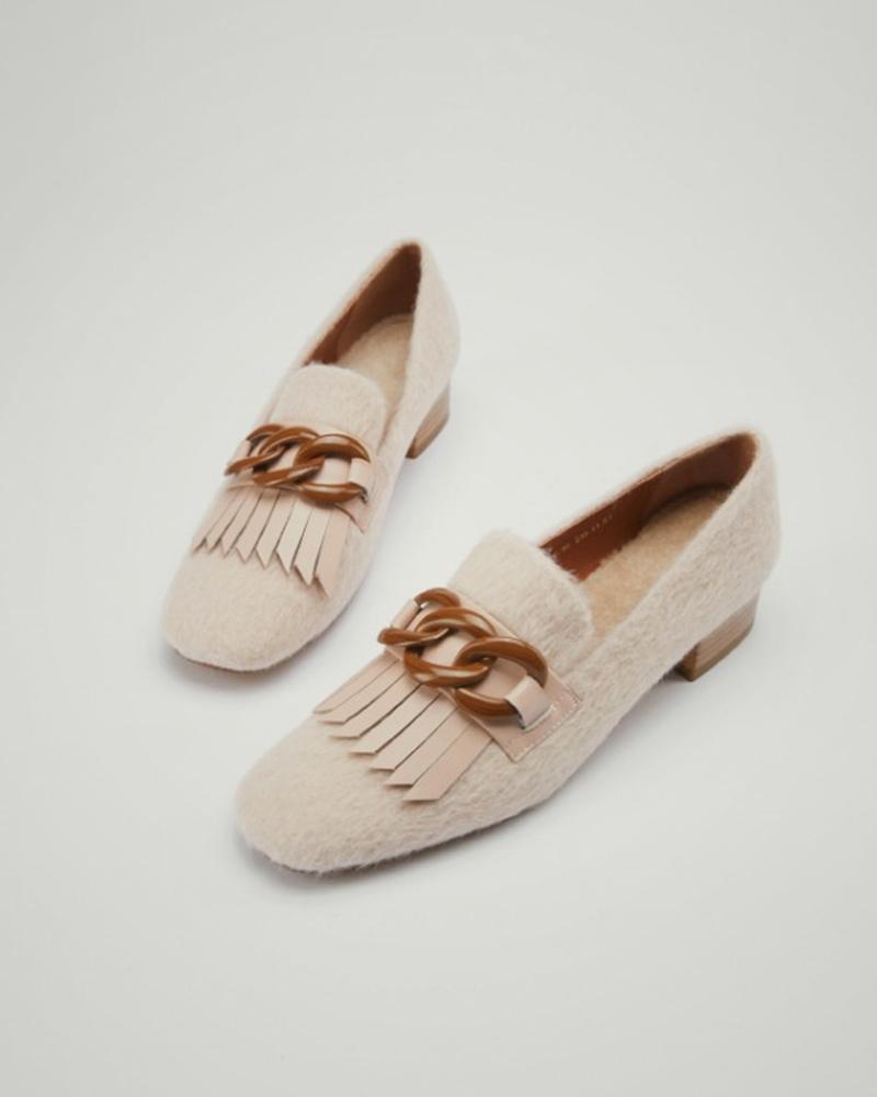 Chain Design Tassel Fluffy Chunky Loafers