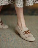 Chain Design Tassel Fluffy Chunky Loafers