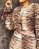 Plus Size Leopard Print Button Front Flounce Sleeve Jumpsuit