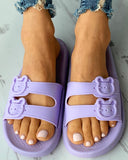 Bear Pattern Buckled Flat Sandals