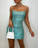 Rhinestone Strap Glitter Ruched Party Dress