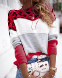 Leopard Patch Colorblock Long Sleeve Sweater