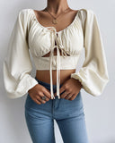 Solid Lace up Front Cut Out Crop Top