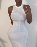 Solid Ribbed Slimming Fit Dress