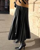 High Waist PU Leather Pleated Skirt