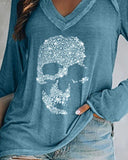 Skull Pattern Rhinestone Long Sleeve Casual T shirt